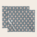 Mid Century Modern Atomic Stars Pattern in Steel Teal Blue and Pale Blush Pink Placemat Gallery Image 1