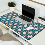 Mid Century Modern Atomic Stars Pattern in Steel Teal Blue and Pale Blush Pink Desk Mat Gallery Image 2