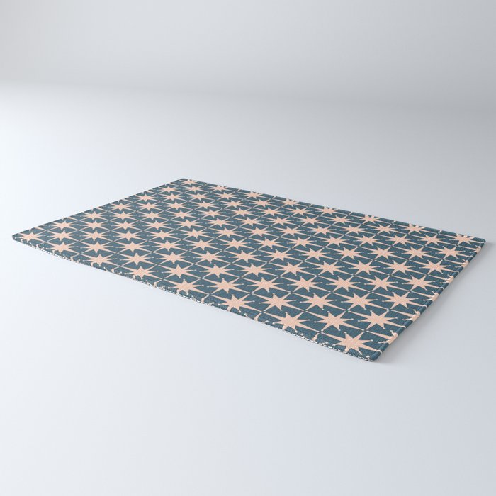 Mid Century Modern Atomic Stars Pattern in Steel Teal Blue and Pale Blush Pink Rug Gallery Image 3