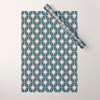 Mid Century Modern Atomic Stars Pattern in Steel Teal Blue and Pale Blush Pink Wrapping Paper Gallery Image 1