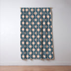 Mid Century Modern Atomic Stars Pattern in Steel Teal Blue and Pale Blush Pink Window Curtain Gallery Image 3