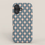 Mid Century Modern Atomic Stars Pattern in Steel Teal Blue and Pale Blush Pink iPhone Case Gallery Image 1
