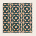 Mid Century Modern Atomic Stars Pattern in Steel Teal Blue and Pale Blush Pink Wood Wall Art Gallery Image 1