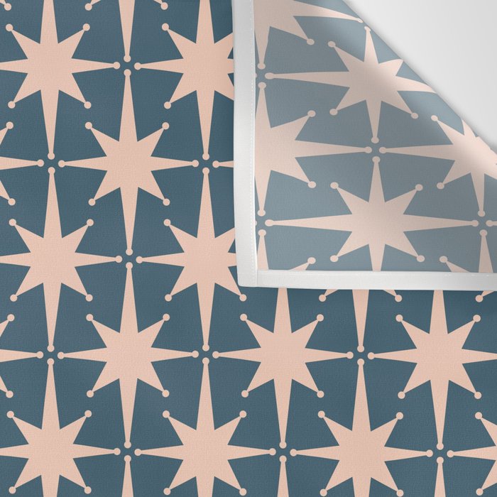 Mid Century Modern Atomic Stars Pattern in Steel Teal Blue and Pale Blush Pink Wall Tapestry Gallery Image 3