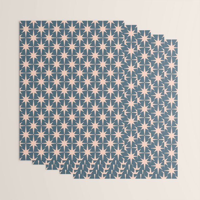Mid Century Modern Atomic Stars Pattern in Steel Teal Blue and Pale Blush Pink Wrapping Paper Gallery Image 3