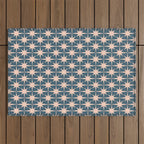 Mid Century Modern Atomic Stars Pattern in Steel Teal Blue and Pale Blush Pink Outdoor Rug Gallery Image 1