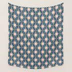 Mid Century Modern Atomic Stars Pattern in Steel Teal Blue and Pale Blush Pink Wall Tapestry Gallery Image 4