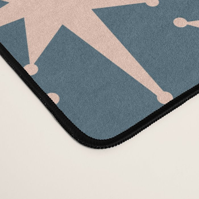 Mid Century Modern Atomic Stars Pattern in Steel Teal Blue and Pale Blush Pink Desk Mat Gallery Image 4