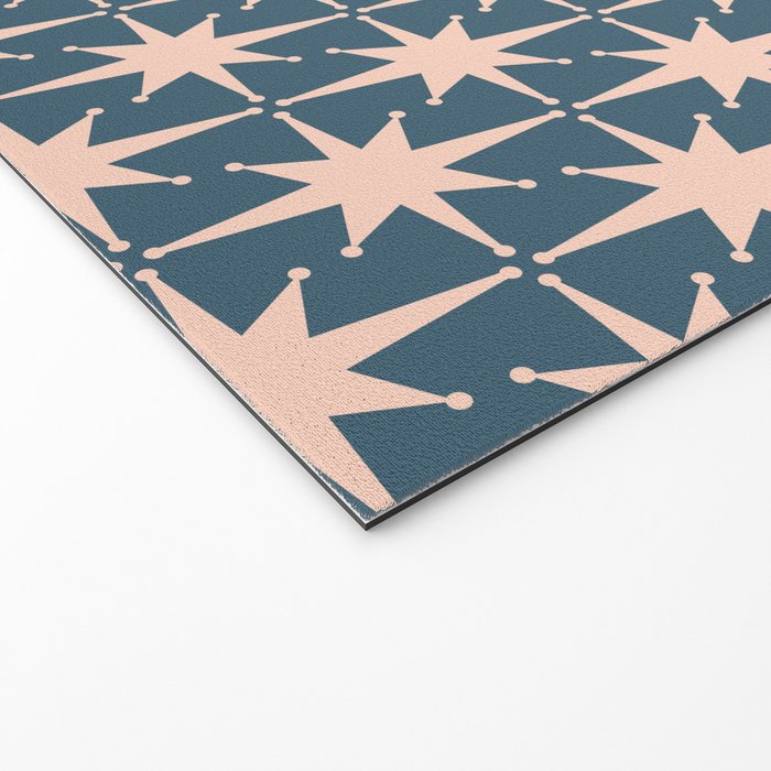 Mid Century Modern Atomic Stars Pattern in Steel Teal Blue and Pale Blush Pink Welcome Mat Gallery Image 2