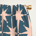 Mid Century Modern Atomic Stars Pattern in Steel Teal Blue and Pale Blush Pink Window Curtain Gallery Image 2