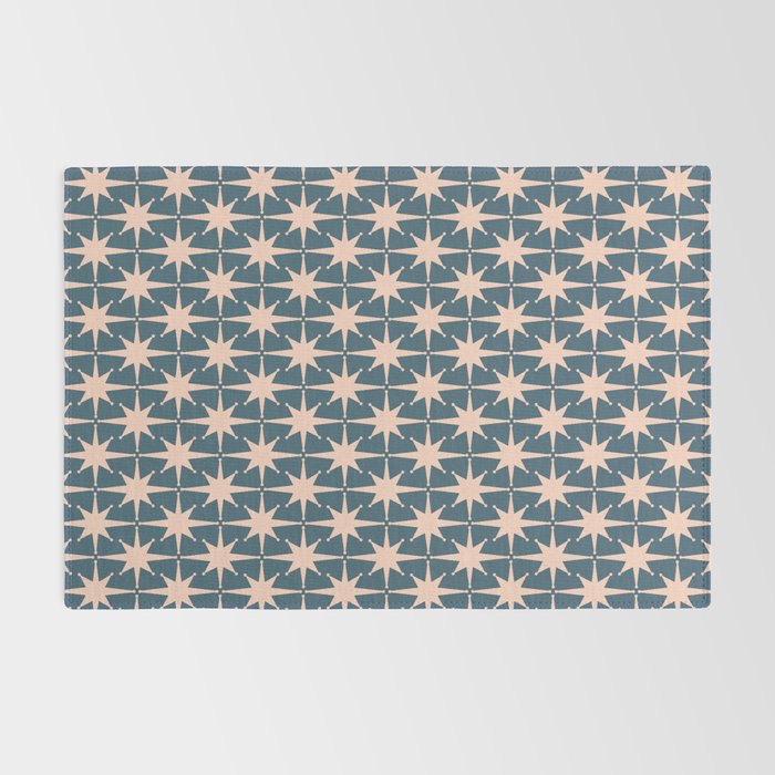 Mid Century Modern Atomic Stars Pattern in Steel Teal Blue and Pale Blush Pink Rug Gallery Image 2