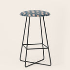 Mid Century Modern Atomic Stars Pattern in Steel Teal Blue and Pale Blush Pink Stool Gallery Image 1
