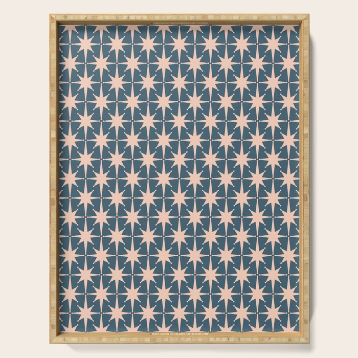 Mid Century Modern Atomic Stars Pattern in Steel Teal Blue and Pale Blush Pink Serving Tray Gallery Image 1