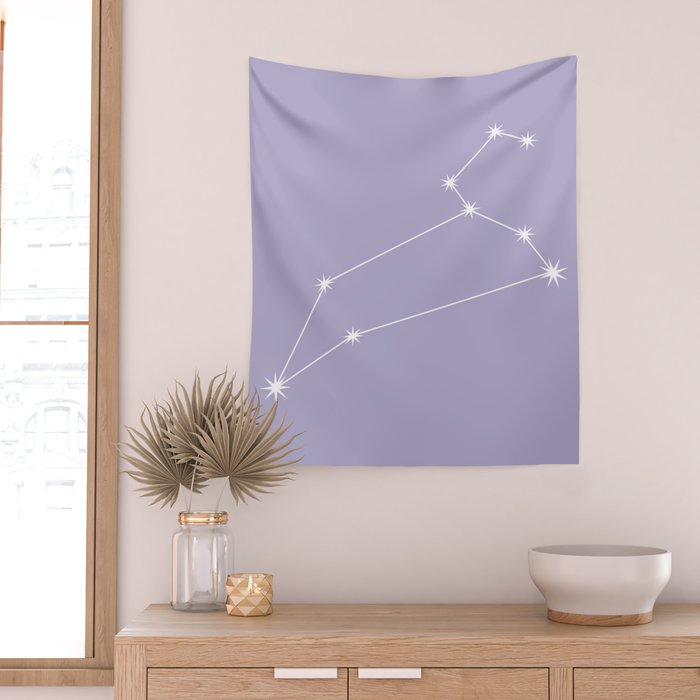Leo Zodiac Star Constellation Line Art Pastel Lavender Wall Tapestry Gallery Image 2
