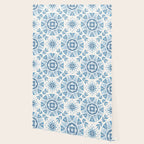 Folk Art Shapes Block Print - Blue Wallpaper Gallery Image 2