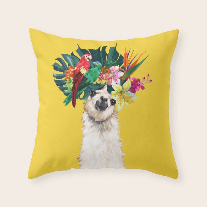 Aloha Hawaiian Llama in Yellow Throw Pillow Gallery Image 6