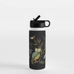 Moonlit Owl and Fluttering Moths Water Bottle Gallery Image 1