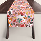 Autumn joy // light pink background cats dancing with many leaves in fall colors Table Runner Gallery Image 1