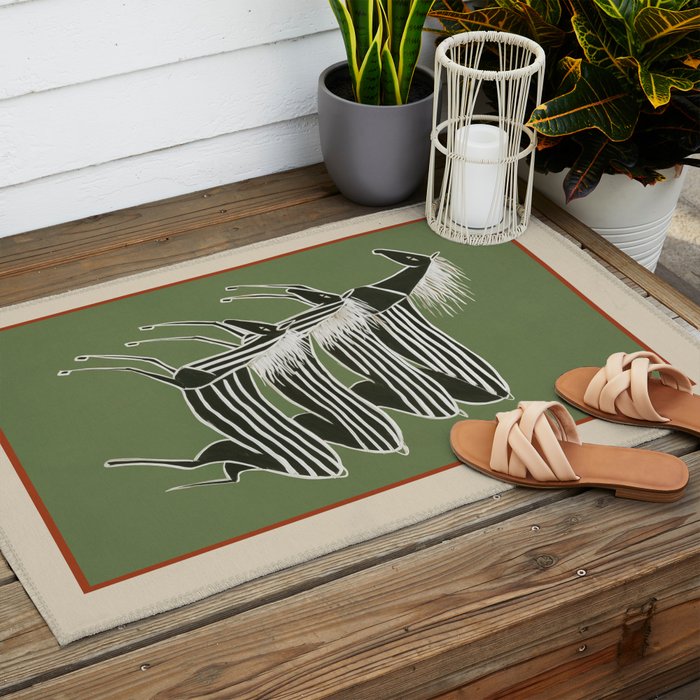Horses in Stripes Outdoor Rug Gallery Image 2