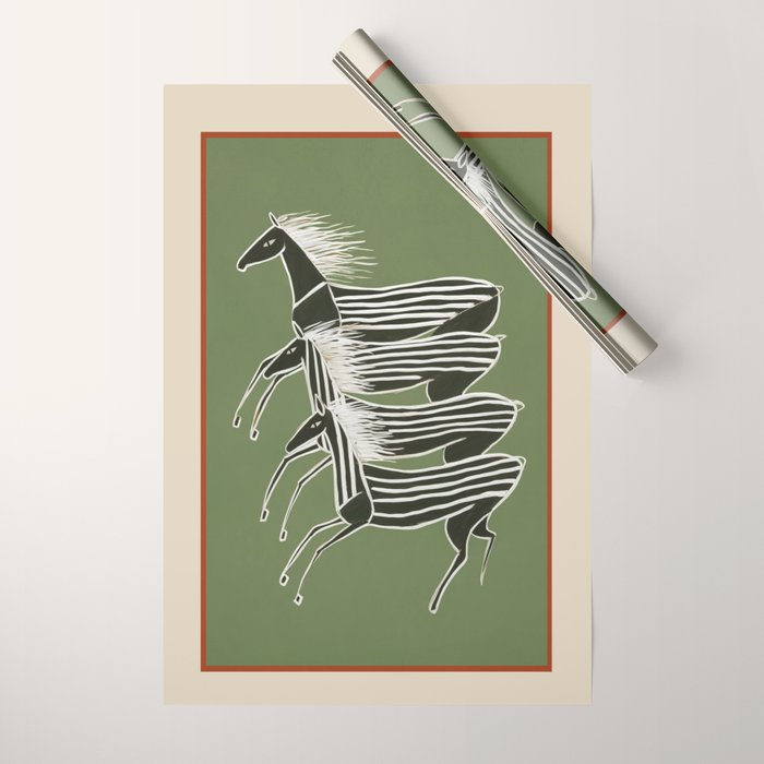 Horses in Stripes Wrapping Paper Gallery Image 1