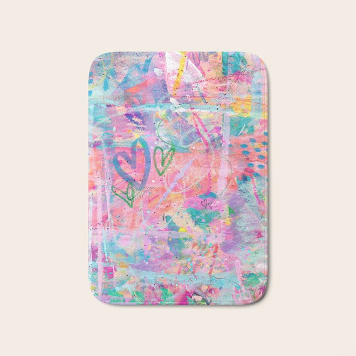Girly Graffiti with Hearts and Doodles Bath Mat Gallery Image 1