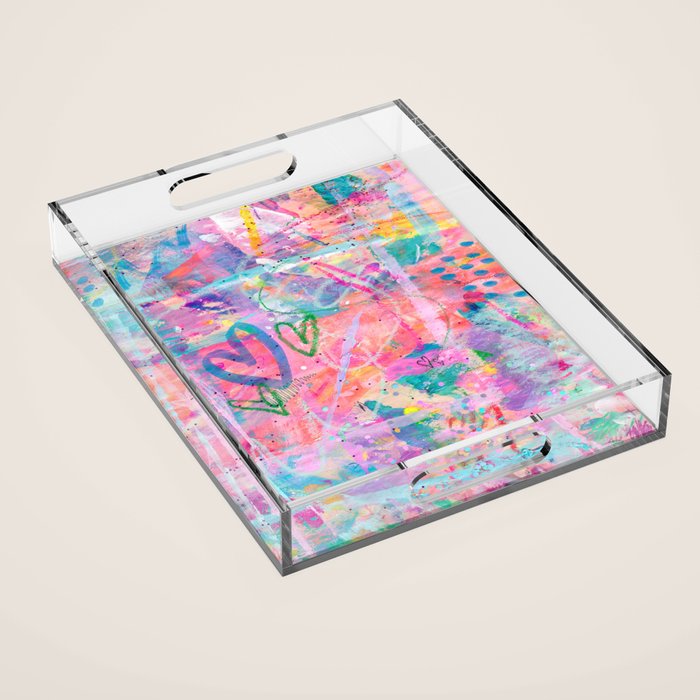 Girly Graffiti with Hearts and Doodles Acrylic Tray Gallery Image 1