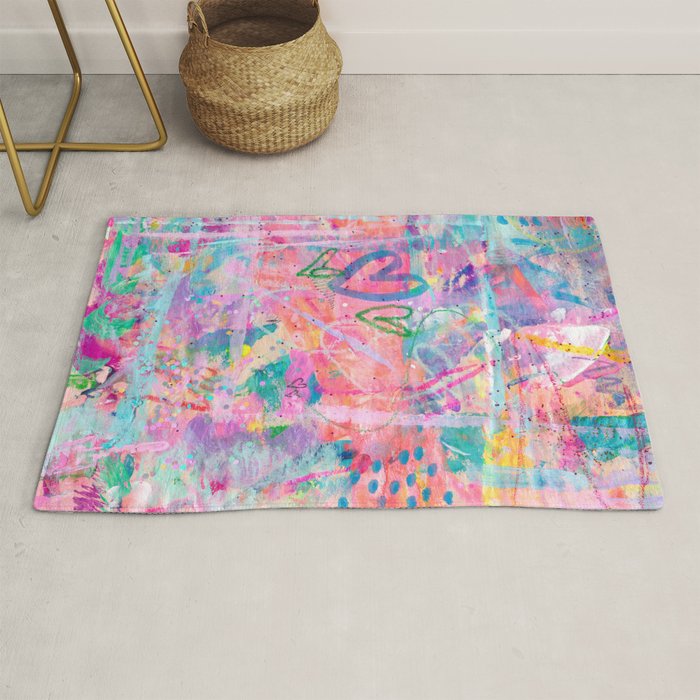 Girly Graffiti with Hearts and Doodles Rug