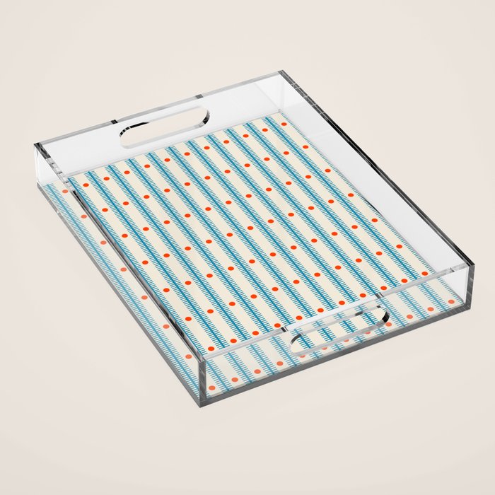 Stripes With Lines and Dots pattern blue and red  Acrylic Tray Gallery Image 1