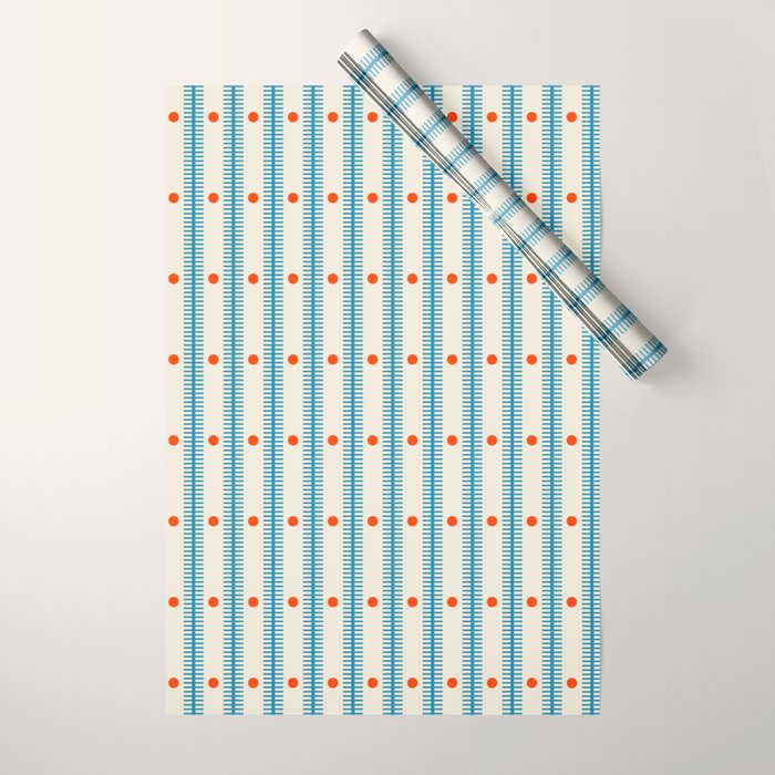 Stripes With Lines and Dots pattern blue and red  Wrapping Paper Gallery Image 1
