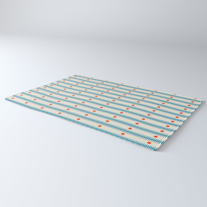 Stripes With Lines and Dots pattern blue and red  Rug Gallery Image 3