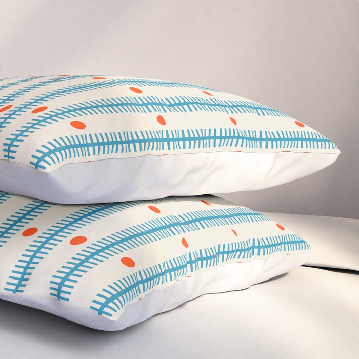Stripes With Lines and Dots pattern blue and red  Pillow Sham Gallery Image 3