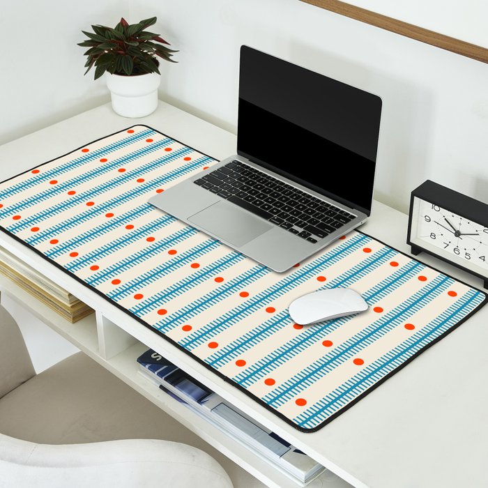 Stripes With Lines and Dots pattern blue and red  Desk Mat Gallery Image 2