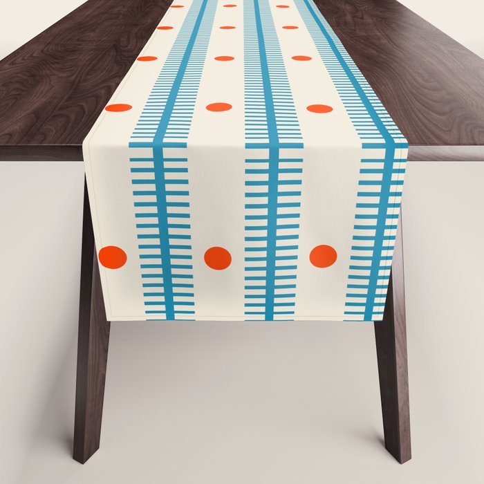 Stripes With Lines and Dots pattern blue and red  Table Runner Gallery Image 1