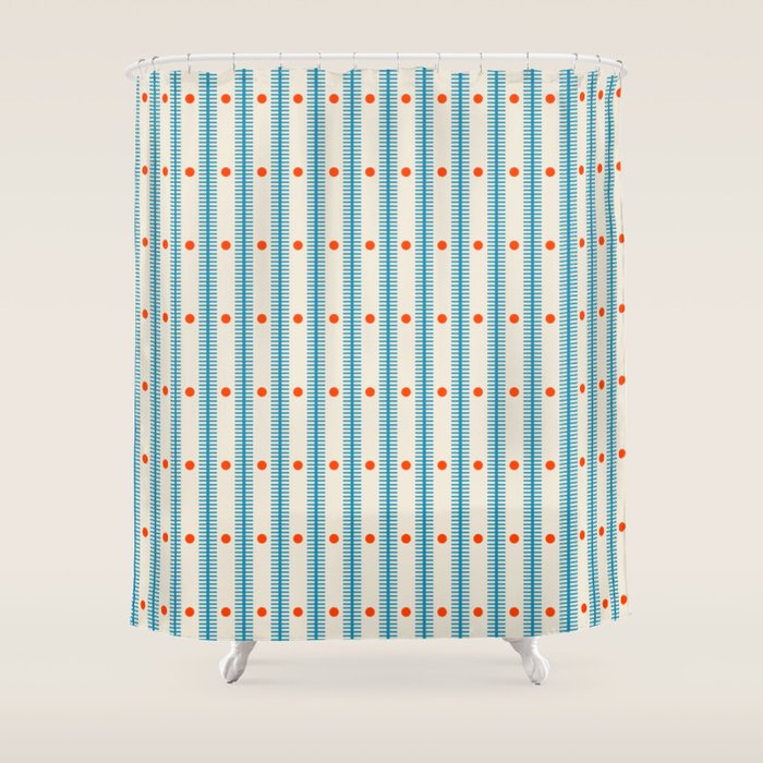 Stripes With Lines and Dots pattern blue and red  Shower Curtain Gallery Image 1