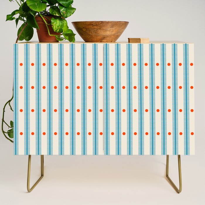 Stripes With Lines and Dots pattern blue and red  Credenza Gallery Image 1