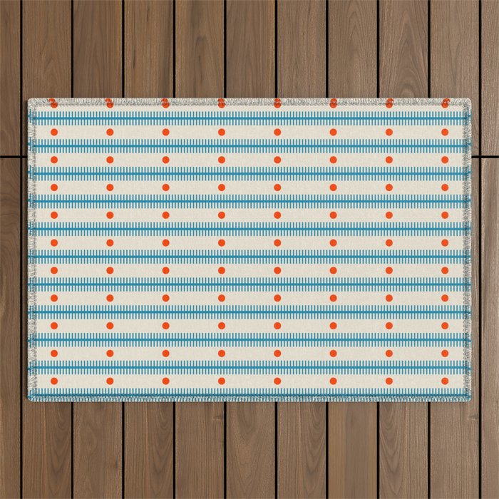 Stripes With Lines and Dots pattern blue and red  Outdoor Rug Gallery Image 1