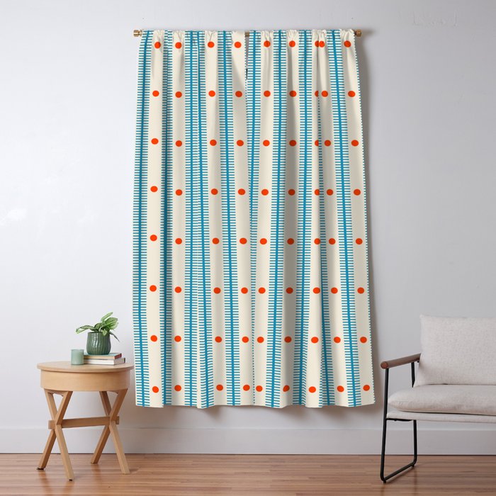 Stripes With Lines and Dots pattern blue and red  Window Curtain Gallery Image 5