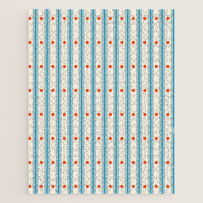 Stripes With Lines and Dots pattern blue and red  Jigsaw Puzzle Gallery Image 1
