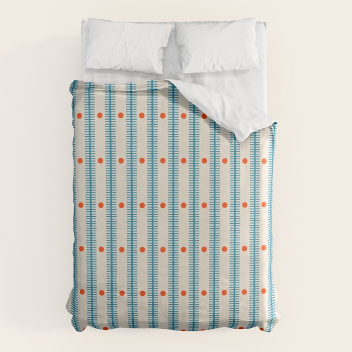Stripes With Lines and Dots pattern blue and red  Duvet Cover Gallery Image 1