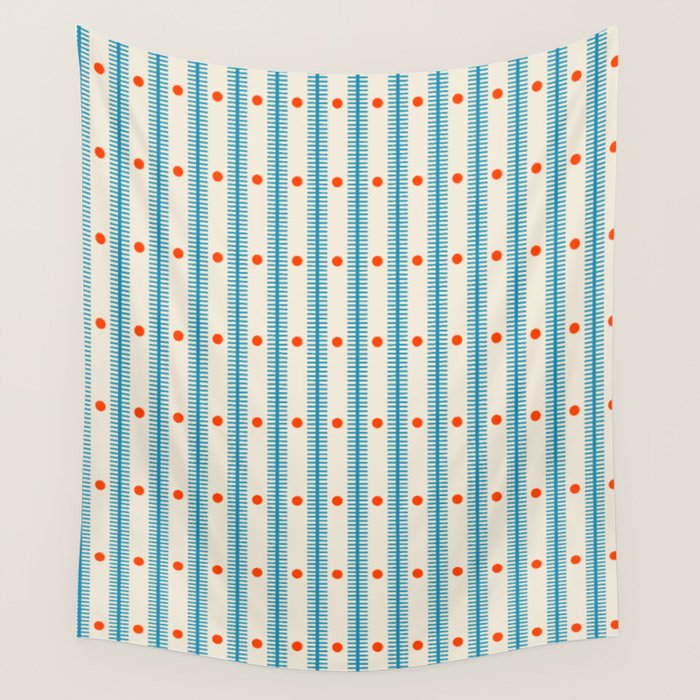Stripes With Lines and Dots pattern blue and red  Wall Tapestry Gallery Image 4