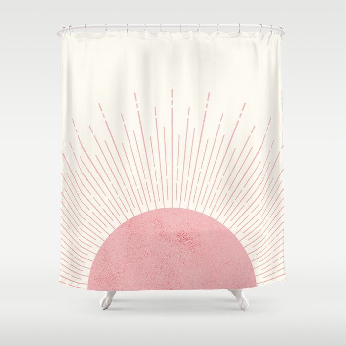 Pink Sunrise Boho Midcentury Shower Curtain Gallery Image 1