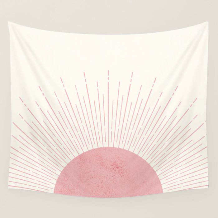 Pink Sunrise Boho Midcentury Wall Tapestry Gallery Image 1