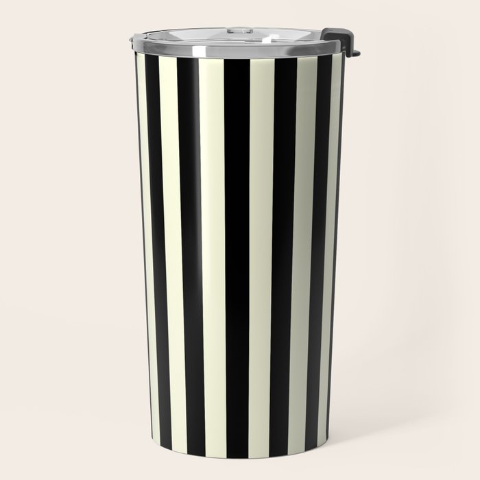 Pale Cream and Black Stripe Travel Mug Gallery Image 2