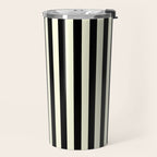 Pale Cream and Black Stripe Travel Mug Gallery Image 2