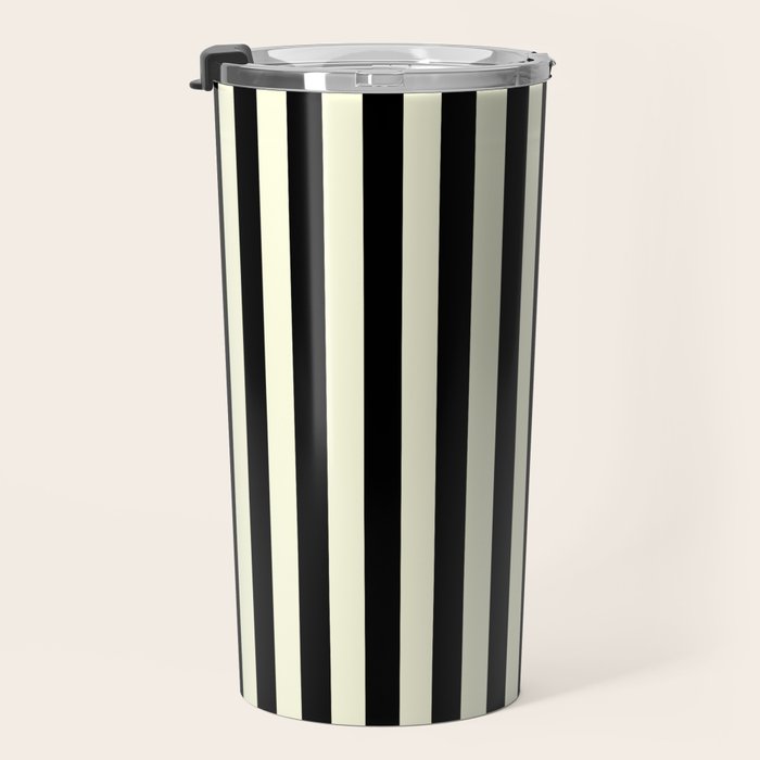 Pale Cream and Black Stripe Travel Mug Gallery Image 3