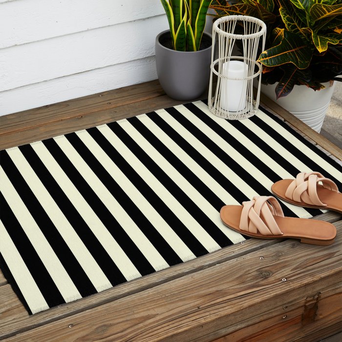 Pale Cream and Black Stripe Outdoor Rug Gallery Image 2