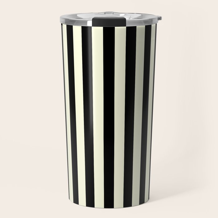 Pale Cream and Black Stripe Travel Mug Gallery Image 1