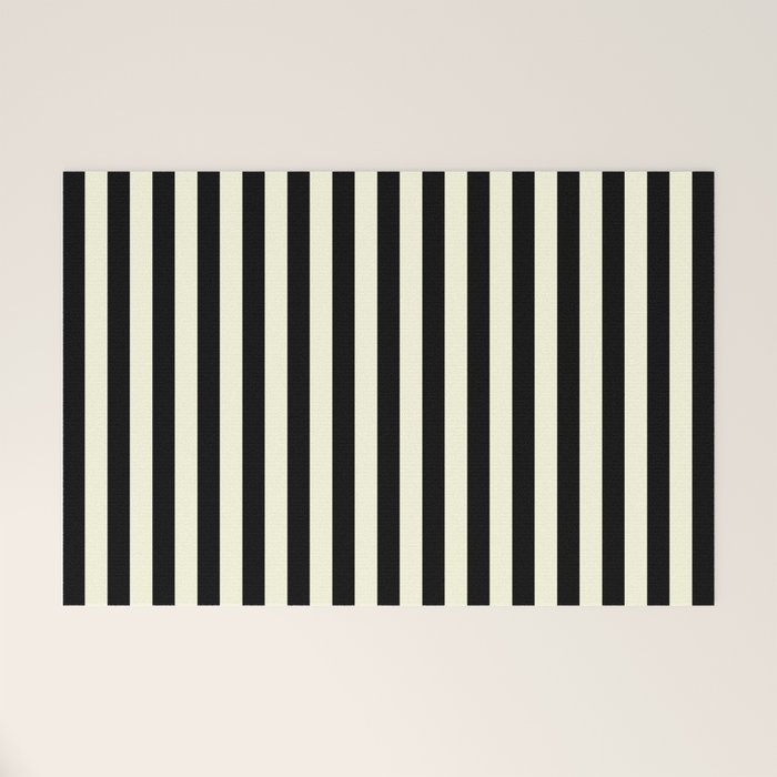 Pale Cream and Black Stripe Welcome Mat Gallery Image 1