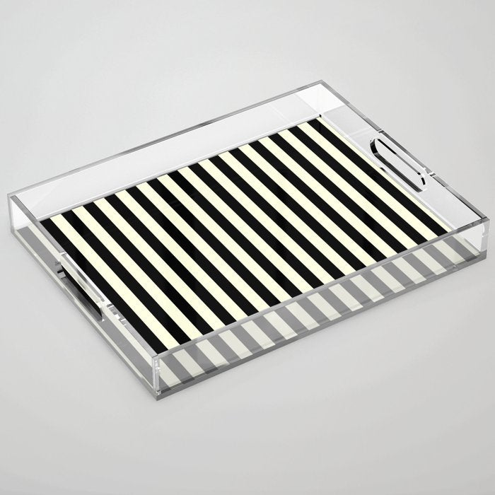 Pale Cream and Black Stripe Acrylic Tray Gallery Image 1