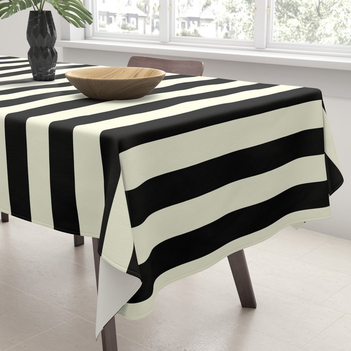 Pale Cream and Black Stripe Tablecloth Gallery Image 3